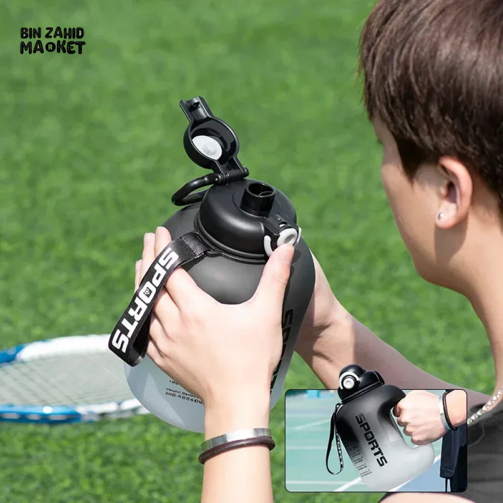 SPORT WATER BOTTLE | PORTABLE FITNESS PLASTIC CUP WITH STRAW LARGE CAPACITY OUTDOOR TRAVEL DRINKWARE BOTTLE - Image 5