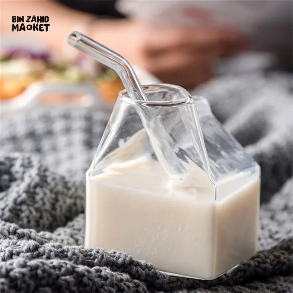 SQUARE GLASS MILK CUP – MICROWAVE-SAFE JAPANESE-STYLE KITCHEN TABLEWARE 300ML - Image 10