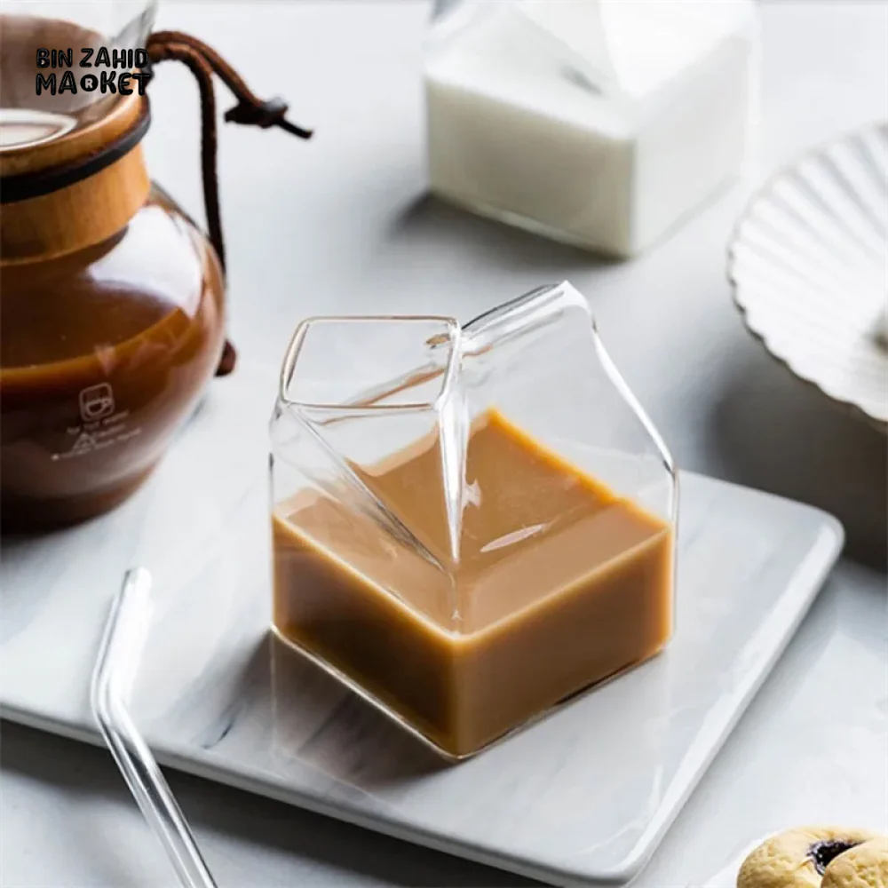 SQUARE GLASS MILK CUP – MICROWAVE-SAFE JAPANESE-STYLE KITCHEN TABLEWARE 300ML - Image 11