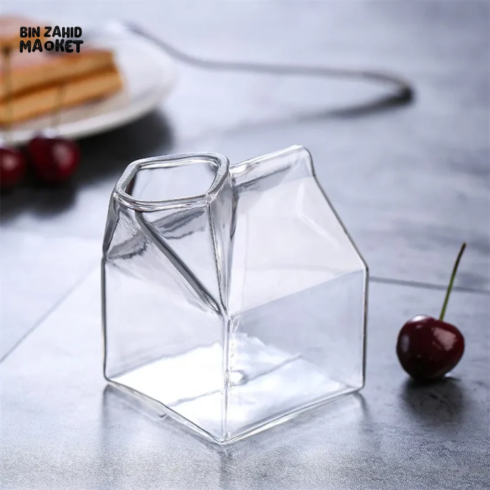 SQUARE GLASS MILK CUP – MICROWAVE-SAFE JAPANESE-STYLE KITCHEN TABLEWARE 300ML - Image 3