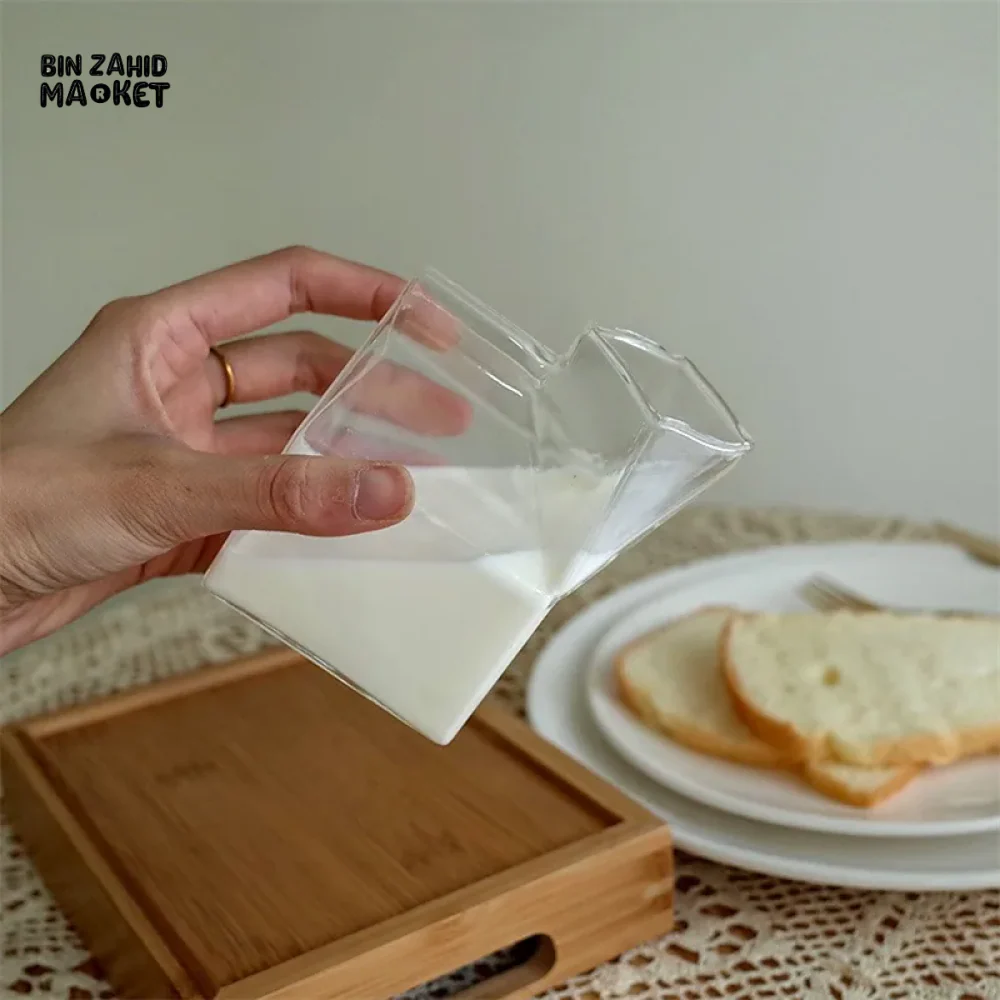SQUARE GLASS MILK CUP – MICROWAVE-SAFE JAPANESE-STYLE KITCHEN TABLEWARE 300ML - Image 6