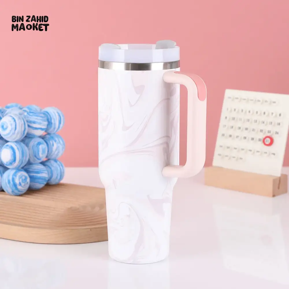 STAINLESS STEEL 304 40 0Z THERMOS CUP WITH HANDLE SECOND GENERATION PAINTED CAR CUP PORTABLE ICE CUP FOR OUTDOOR USE - WHITE WOOD GRAIN - Image 6