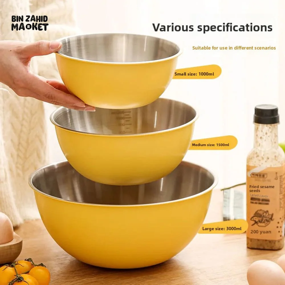 STAINLESS STEEL BAKING & MIXING BOWLS – FOOD-GRADE KITCHEN SET WITH SCALE MARKINGS KOREAN INS STYLE SALAD & EGG BEATING BOWLS FOR HOME USE - Image 2