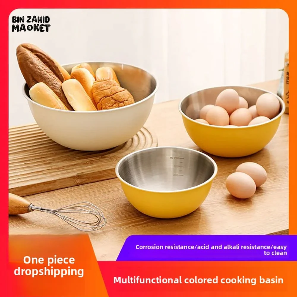 STAINLESS STEEL BAKING & MIXING BOWLS – FOOD-GRADE KITCHEN SET WITH SCALE MARKINGS KOREAN INS STYLE SALAD & EGG BEATING BOWLS FOR HOME USE - Image 3