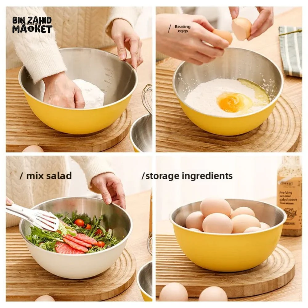 STAINLESS STEEL BAKING & MIXING BOWLS – FOOD-GRADE KITCHEN SET WITH SCALE MARKINGS KOREAN INS STYLE SALAD & EGG BEATING BOWLS FOR HOME USE - Image 5