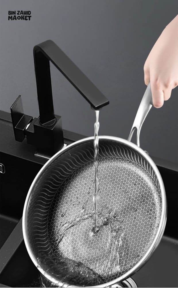 STAINLESS STEEL HONEY-COMB LASER COATED FRYING PAN WITH HEAVY BASE - Image 11