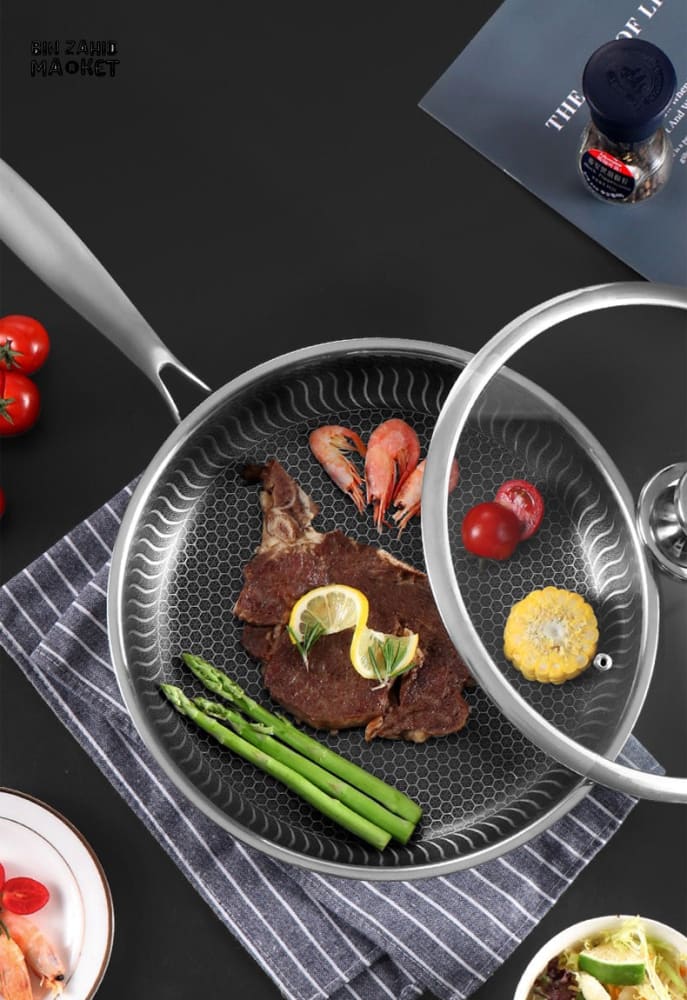 STAINLESS STEEL HONEY-COMB LASER COATED FRYING PAN WITH HEAVY BASE - Image 12
