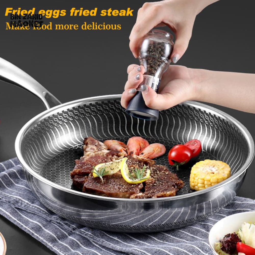 STAINLESS STEEL HONEY-COMB LASER COATED FRYING PAN WITH HEAVY BASE - Image 2
