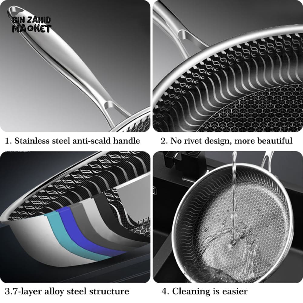 STAINLESS STEEL HONEY-COMB LASER COATED FRYING PAN WITH HEAVY BASE - Image 4