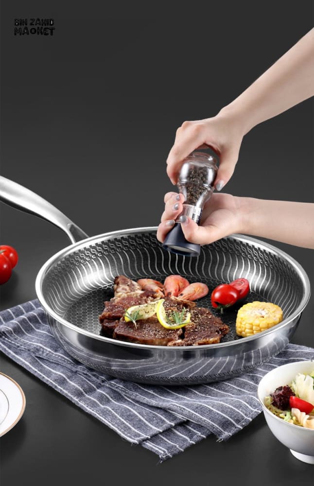 STAINLESS STEEL HONEY-COMB LASER COATED FRYING PAN WITH HEAVY BASE - Image 5