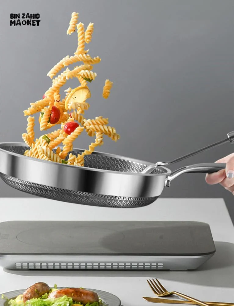 STAINLESS STEEL HONEY-COMB LASER COATED FRYING PAN WITH HEAVY BASE - Image 6