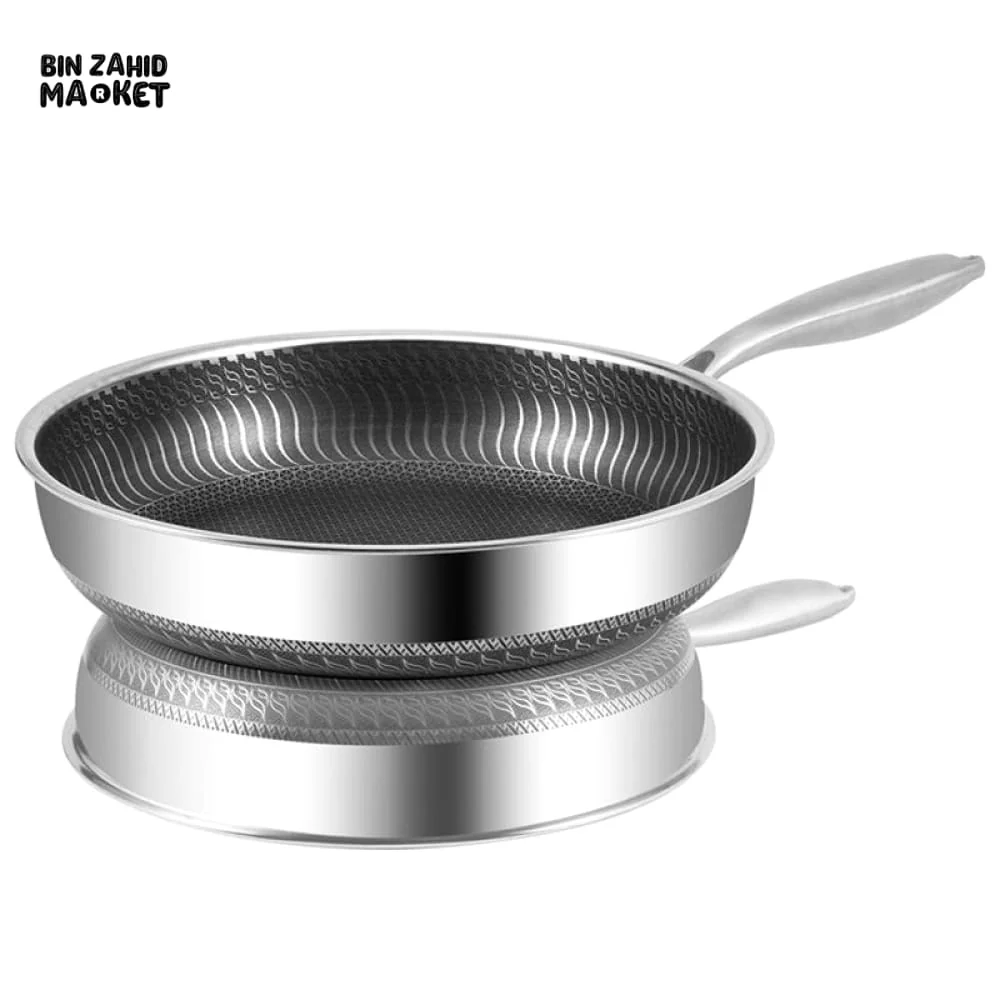 STAINLESS STEEL HONEY-COMB LASER COATED FRYING PAN WITH HEAVY BASE - Image 7