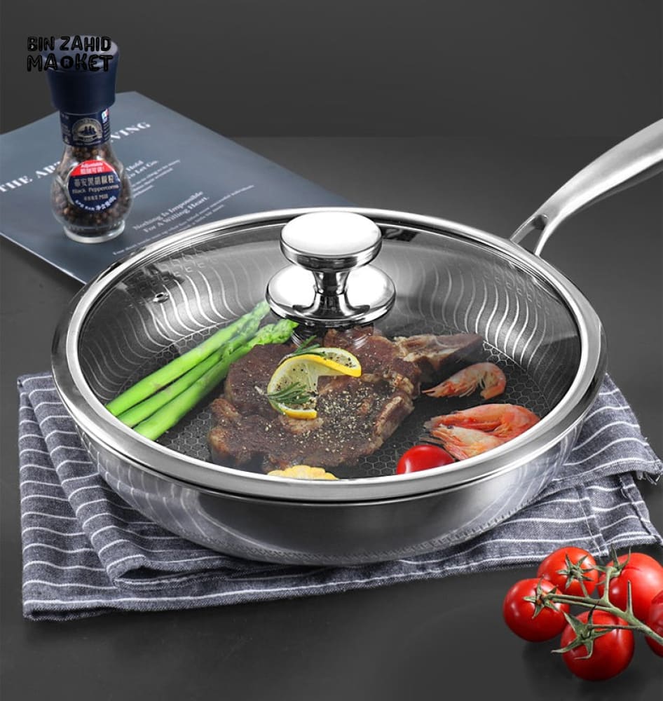 STAINLESS STEEL HONEY-COMB LASER COATED FRYING PAN WITH HEAVY BASE - Image 8