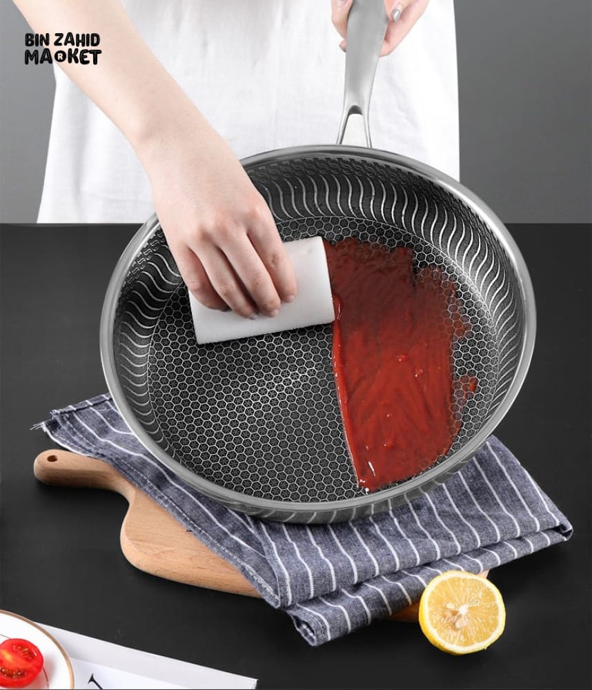 STAINLESS STEEL HONEY-COMB LASER COATED FRYING PAN WITH HEAVY BASE - Image 9