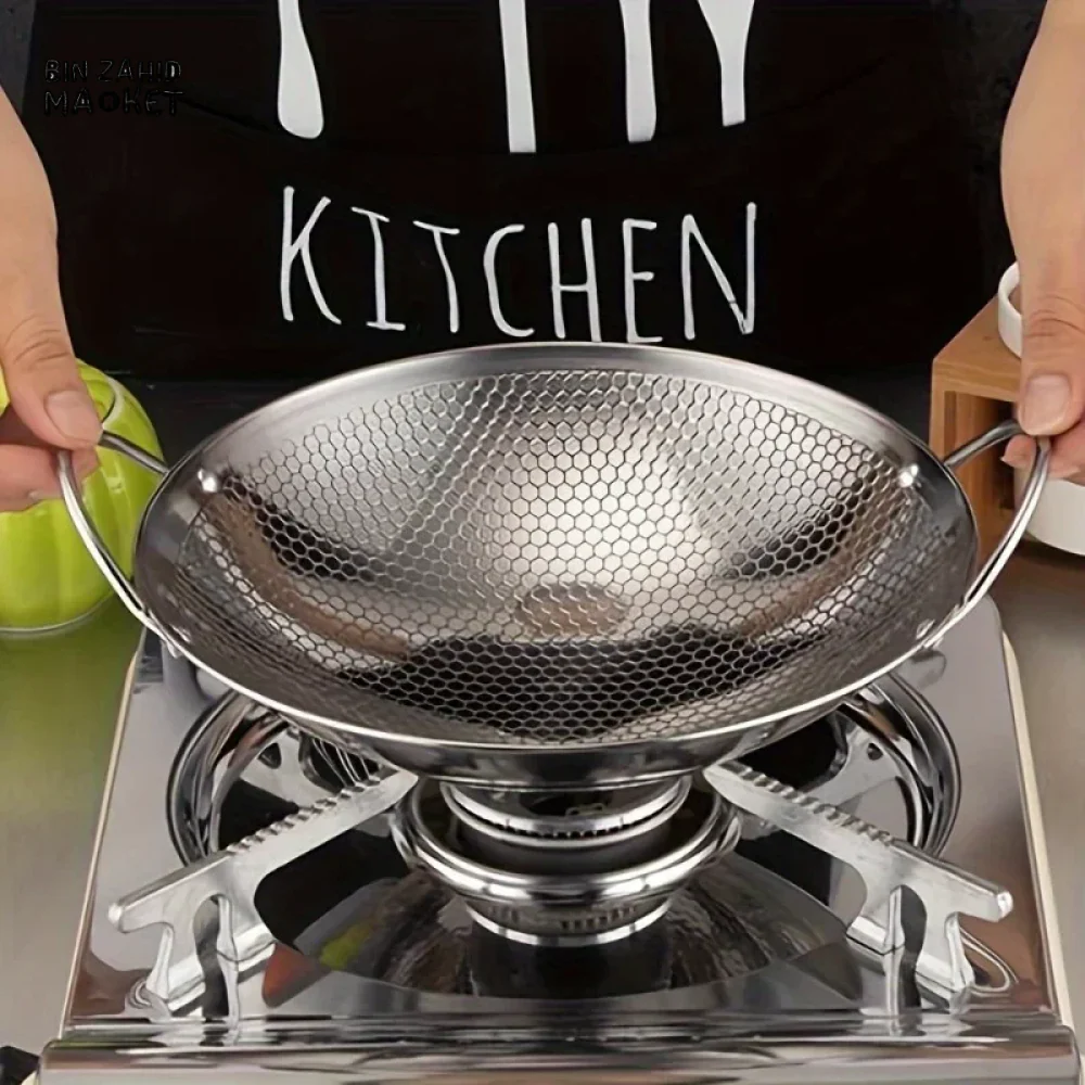 STAINLESS STEEL HONEYCOMB SKILLET – NON-STICK SCRATCH-RESISTANT FRYING PAN WITH HANDLE FOR PASTA STEAK & RAMEN - 29 CM - Image 2
