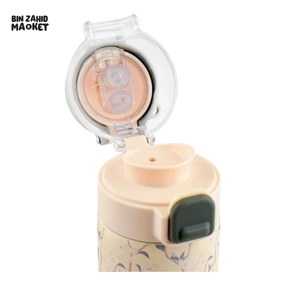 STAINLESS STEEL INSULATED FLOWER PRINT DUAL CAP WATER BOTTLE 700ML - BEIGE - Image 3
