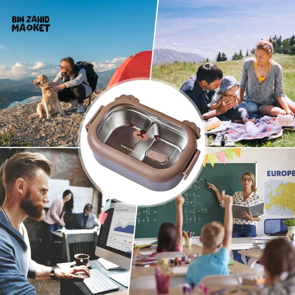 STAINLESS STEEL LUNCH BOX – MICROWAVABLE FOOD STORAGE PORTABLE THERMOS WITH DIVIDERS PERFECT FOR ADULTS & KIDS IDEAL FOR SCHOOL OFFICE & TRAVEL - Image 15