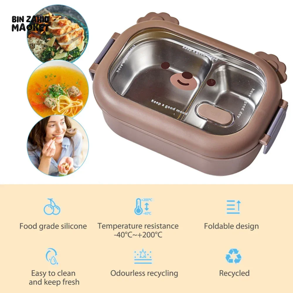STAINLESS STEEL LUNCH BOX – MICROWAVABLE FOOD STORAGE PORTABLE THERMOS WITH DIVIDERS PERFECT FOR ADULTS & KIDS IDEAL FOR SCHOOL OFFICE & TRAVEL - Image 9