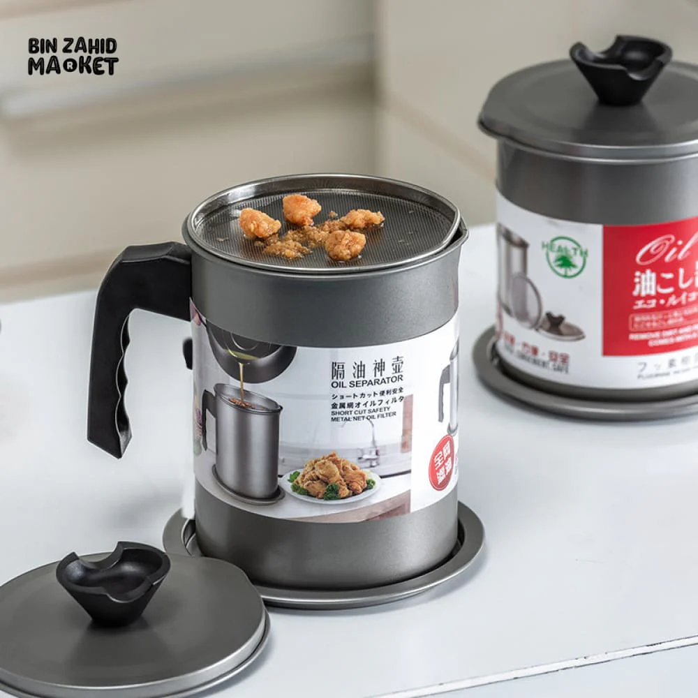 STAINLESS STEEL OIL FILTER POT – LARGE CAPACITY GREASE SEPARATOR WITH LID - 1.4 L - Image 2