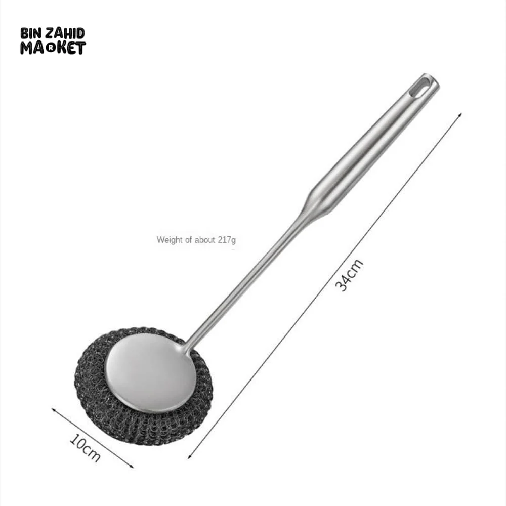 STAINLESS STEEL POT BRUSH WITH LONG HANDLE – HANGING HOUSEHOLD KITCHEN CLEANING TOOL WITH REPLACEMENT STEEL BALL FOR DISHWASHING - Image 5