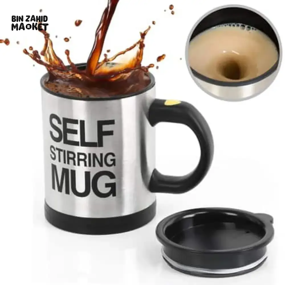 STAINLESS STEEL SELF STIRRING MUG – AUTO MIXING COFFEE CUP - Image 2