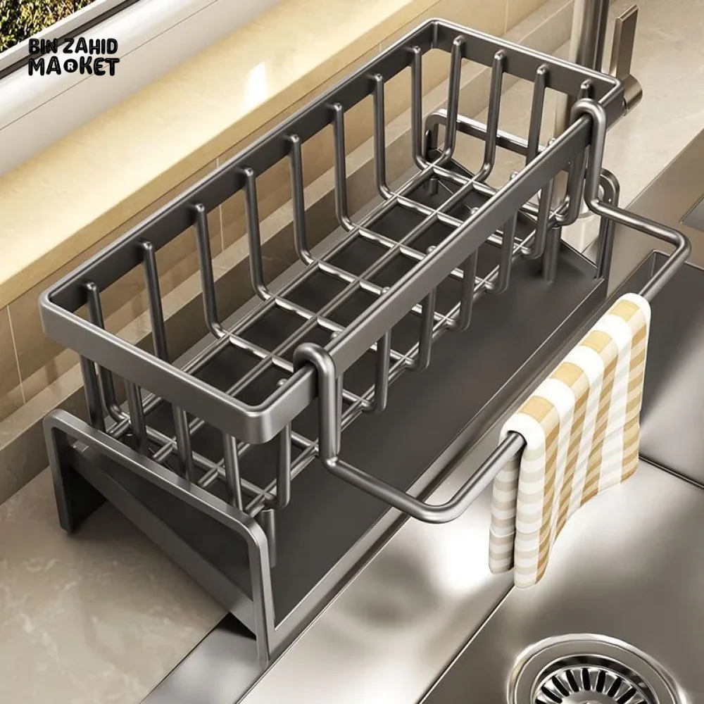 STAINLESS STEEL SINK DRAIN RACK – SPONGE HOLDER SOAP & TOWEL ORGANIZER - Image 4