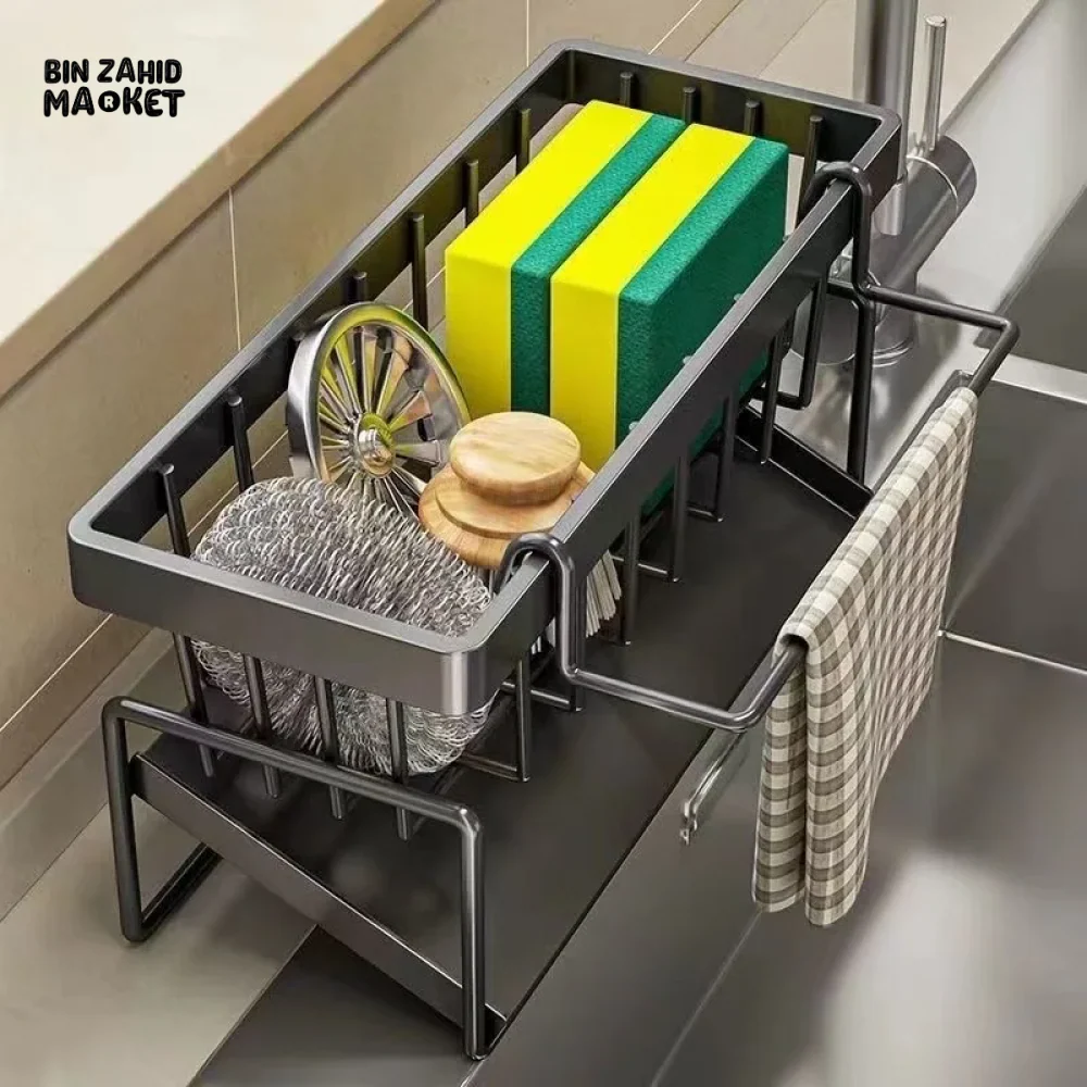 STAINLESS STEEL SINK DRAIN RACK – SPONGE HOLDER SOAP & TOWEL ORGANIZER - Image 5