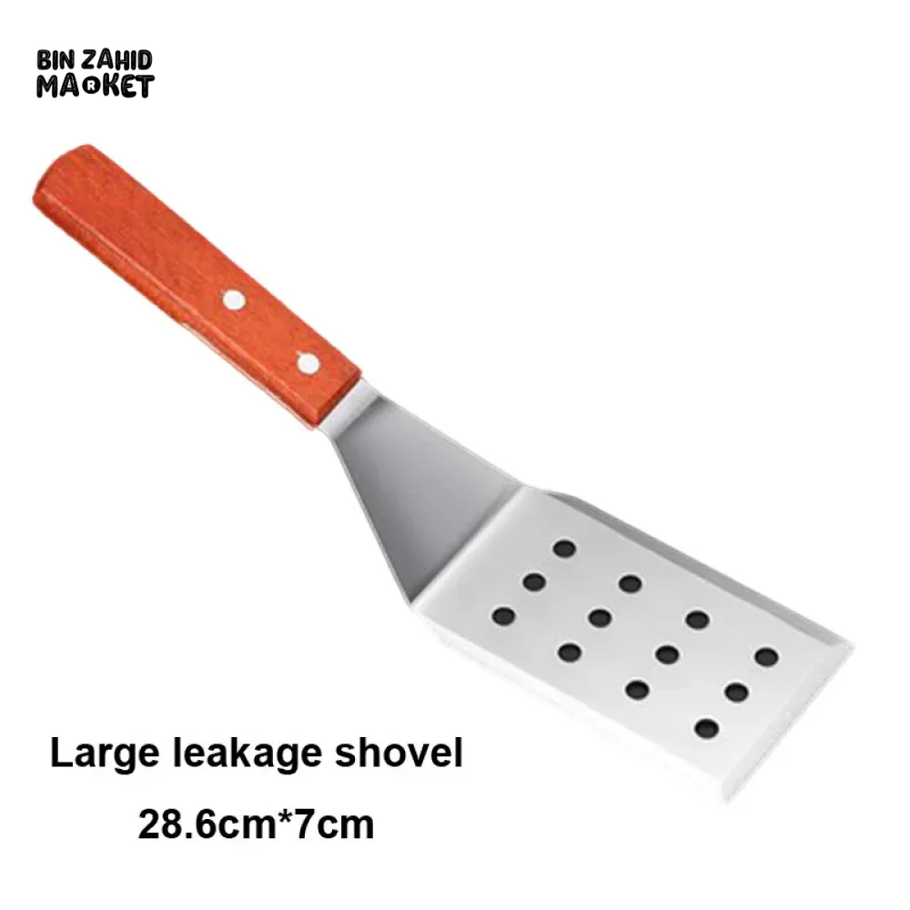 STAINLESS STEEL STEAK SPATULA WITH WOODEN HANDLE BBQ TURNER - Image 13