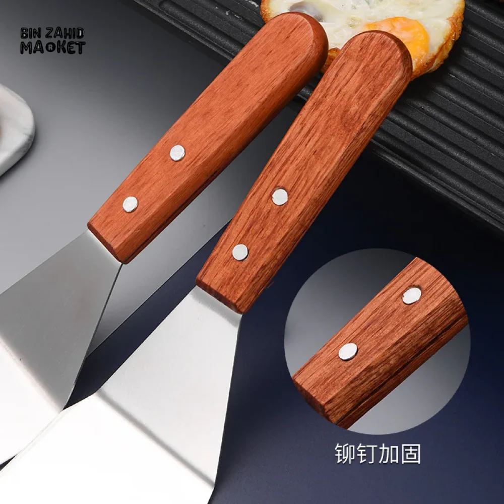 STAINLESS STEEL STEAK SPATULA WITH WOODEN HANDLE BBQ TURNER - Image 4