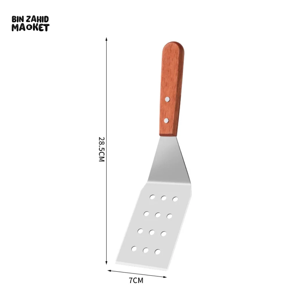 STAINLESS STEEL STEAK SPATULA WITH WOODEN HANDLE BBQ TURNER - Image 5