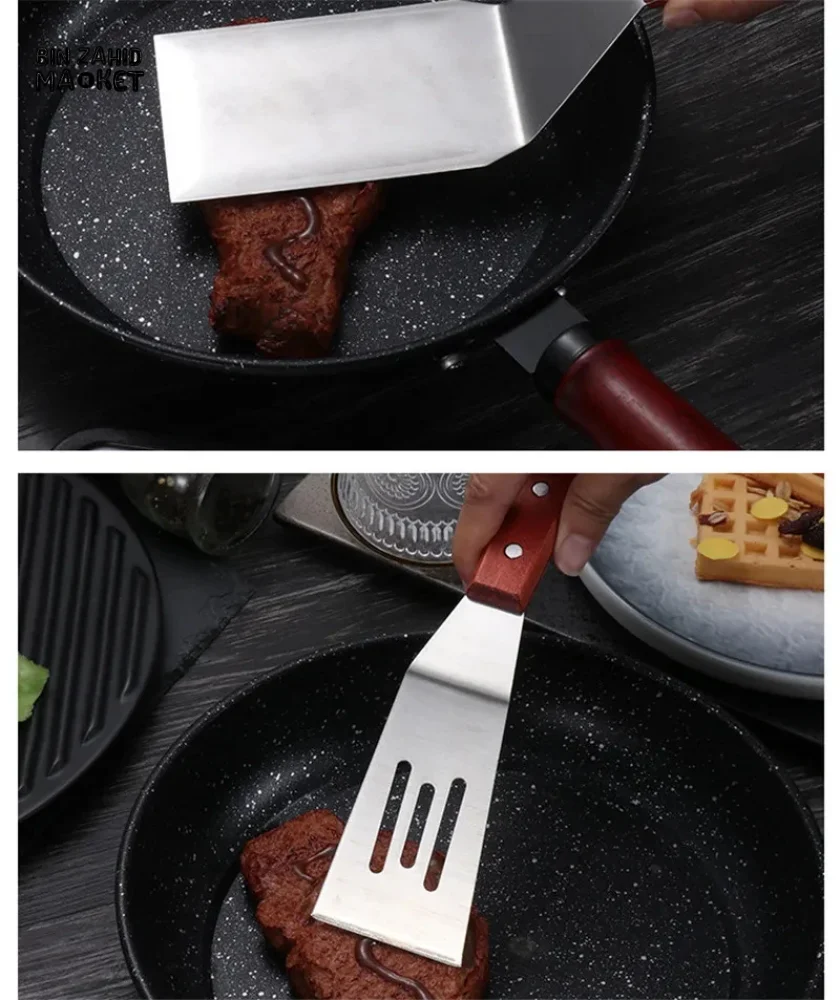 STAINLESS STEEL STEAK SPATULA WITH WOODEN HANDLE BBQ TURNER - Image 6