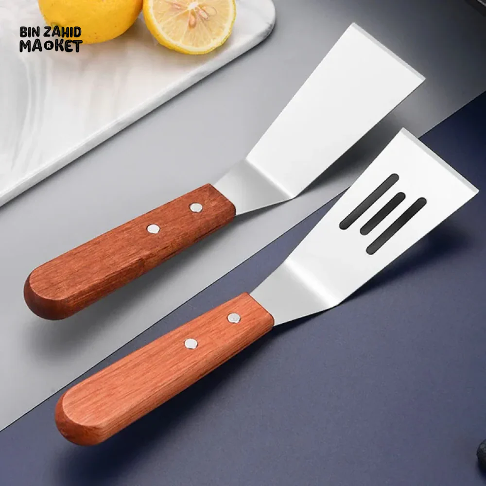 STAINLESS STEEL STEAK SPATULA WITH WOODEN HANDLE BBQ TURNER - Image 7