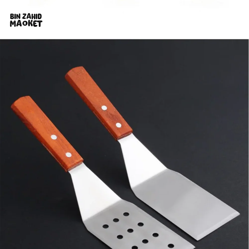 STAINLESS STEEL STEAK SPATULA WITH WOODEN HANDLE BBQ TURNER - Image 8