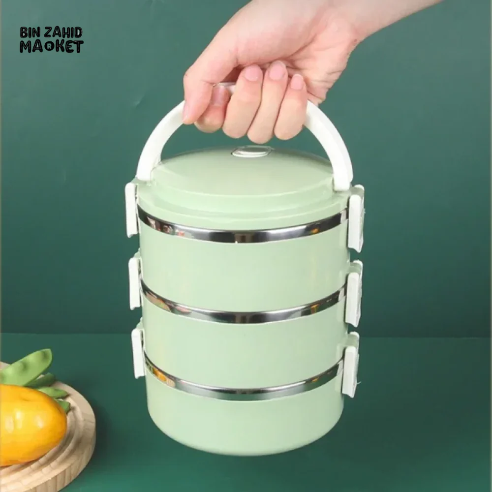 STAINLESS STEEL THERMAL LUNCH BOX  LEAKPROOF PORTABLE MULTI-PURPOSE CONTAINER - 3 LAYERS - Image 5