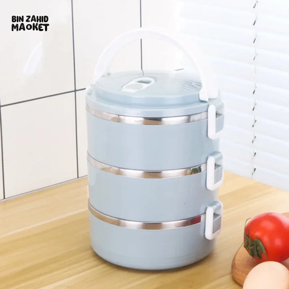 STAINLESS STEEL THERMAL LUNCH BOX  LEAKPROOF PORTABLE MULTI-PURPOSE CONTAINER - 3 LAYERS - Image 6