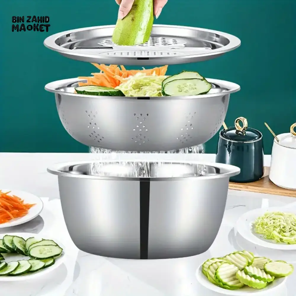 STAINLESS STEEL VEGETABLE & FRUIT SLICER GRINDER RICE BOWL DRAINAGE BASKET - Image 2