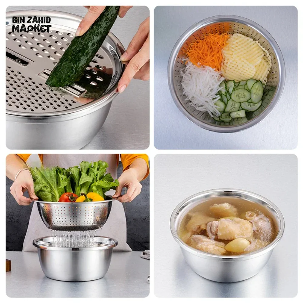 STAINLESS STEEL VEGETABLE & FRUIT SLICER GRINDER RICE BOWL DRAINAGE BASKET - Image 5