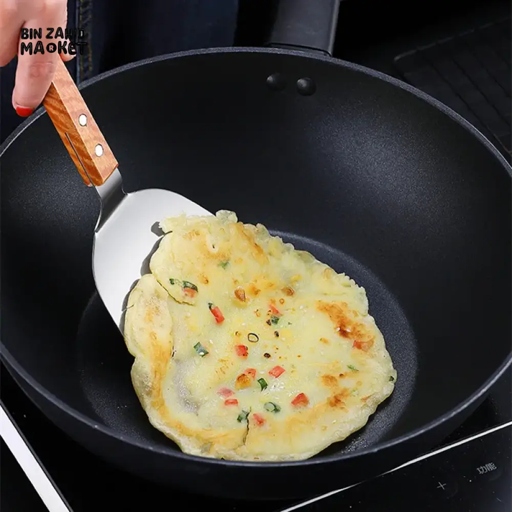 STAINLESS STEEL WOODEN HANDLE TEPPANYAKI SHOVEL NON-SLIP TURNER - Image 3