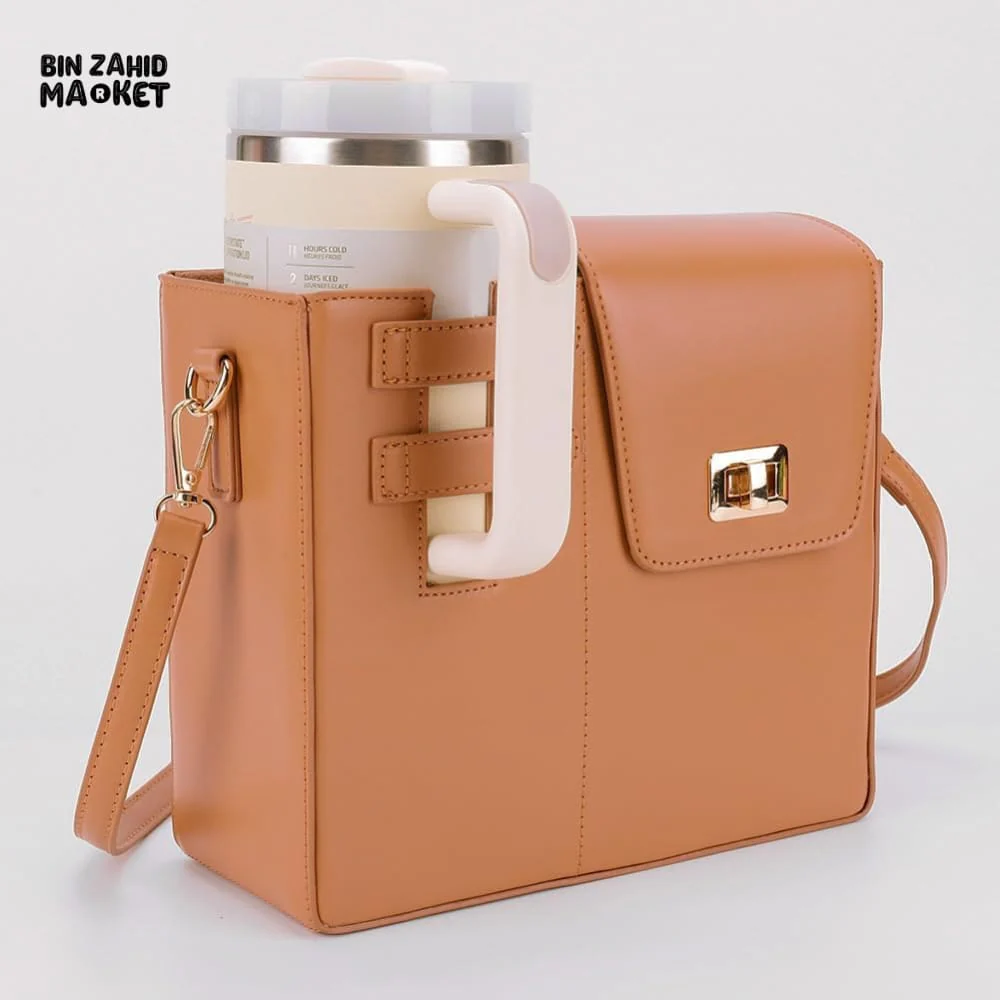 TUMBLERS CROSSBODY BAG – STYLISH PORTABLE ADJUSTABLE STRAP - BROWN - Image 4