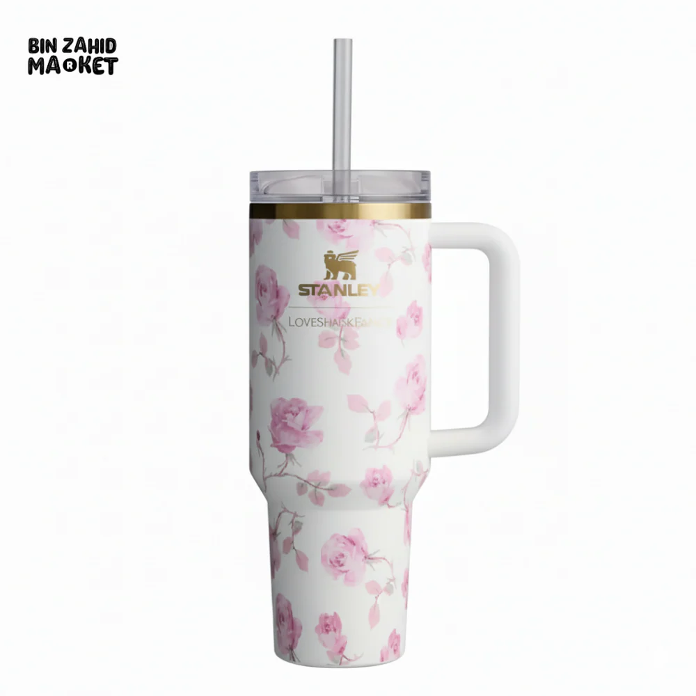 STANLEY X LOVE SHACK FANCY TUMBLER QUENCHER 40OZ - RIBBON ROSA (KHAKI BOX)