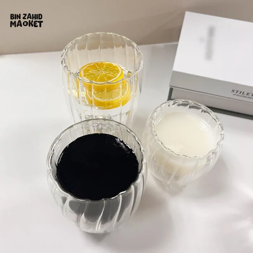 STRIPE DOUBLE WALL BOROSILICATE GLASS MUG 350ML – HEAT RESISTANT FOR TEA COFFEE JUICE - Image 10