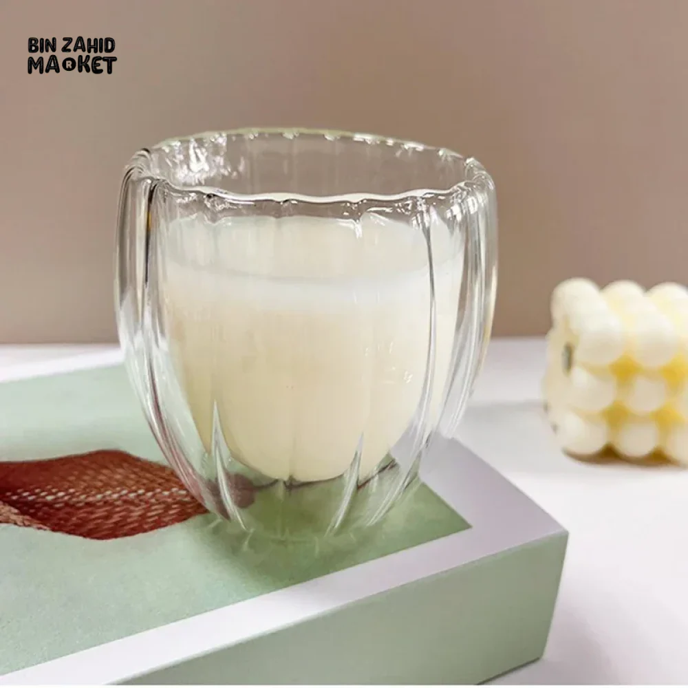 STRIPE DOUBLE WALL BOROSILICATE GLASS MUG 350ML – HEAT RESISTANT FOR TEA COFFEE JUICE - Image 5