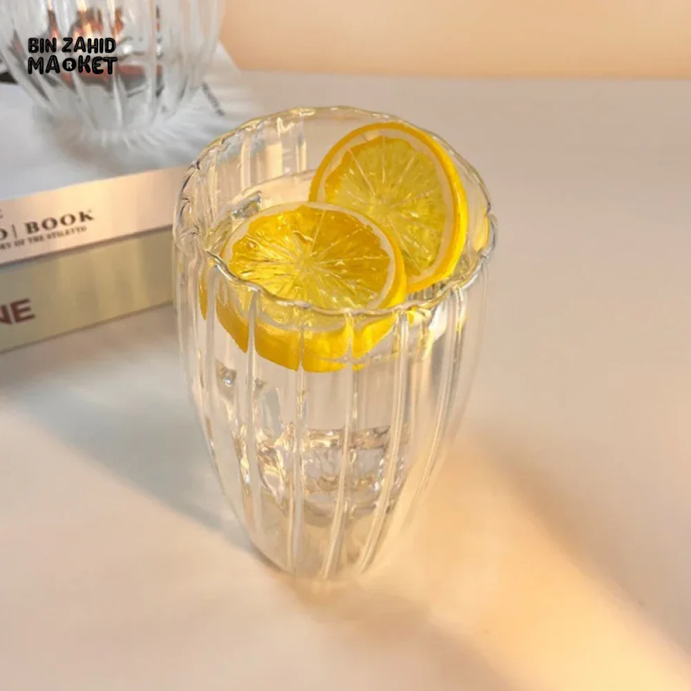 STRIPE DOUBLE WALL BOROSILICATE GLASS MUG 350ML – HEAT RESISTANT FOR TEA COFFEE JUICE - Image 6