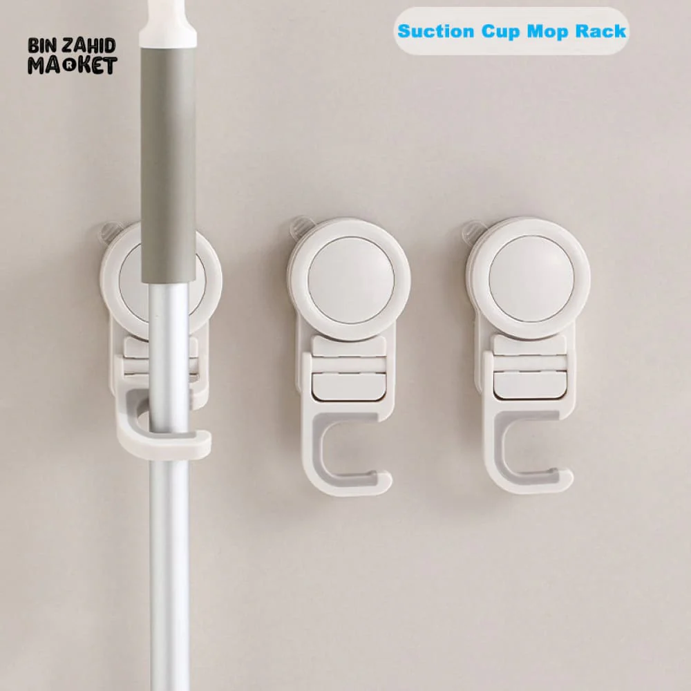 SUCTION CUP MOP HOLDER – WATERPROOF WALL MOUNT CLIP RACK FOR BROOM BRUSH & CLEANING TOOLS KITCHEN & BATHROOM STORAGE ORGANIZER - Image 3