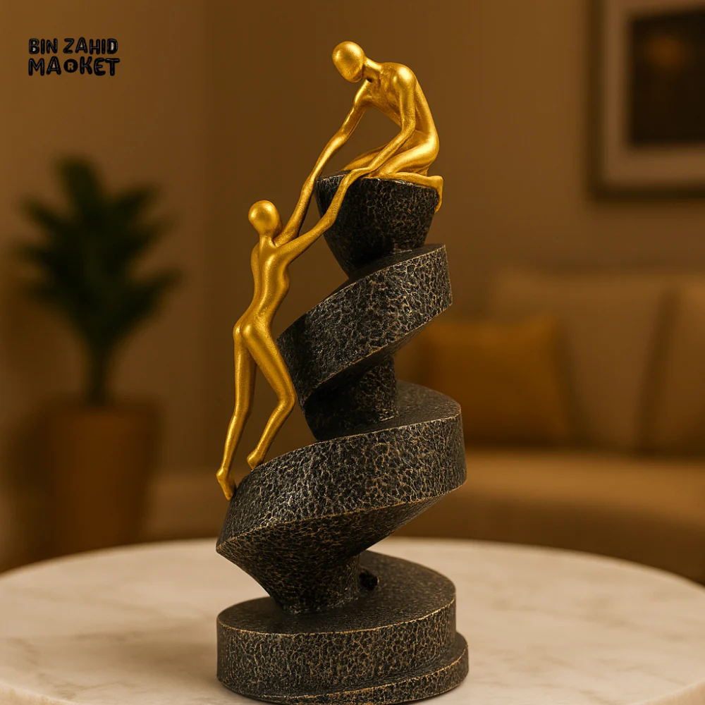 SUPPORT & SUCCESS STATUE – GOLD FIGURES ON TEXTURED SPIRAL
