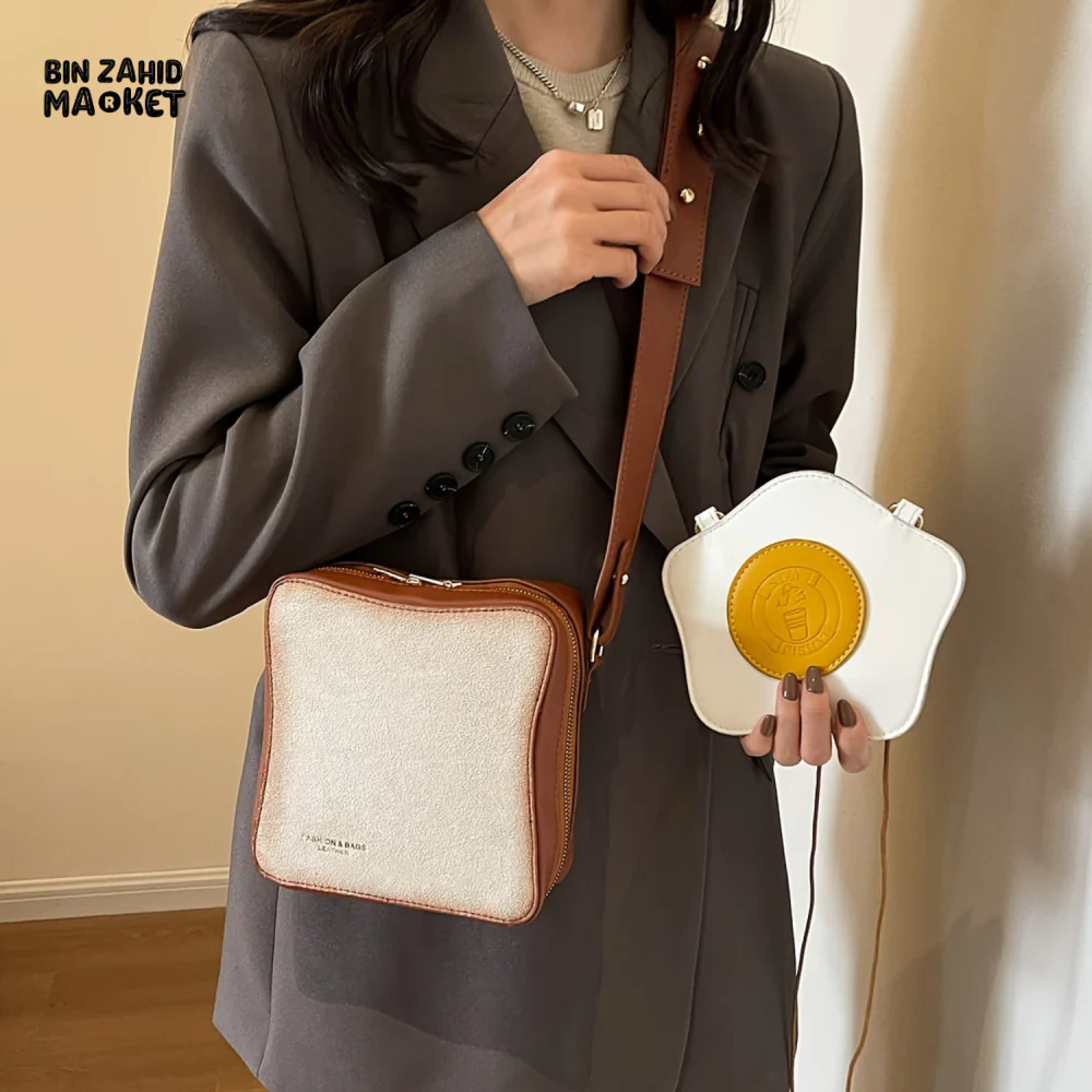 TOAST BREAD & FRIED EGG CROSSBODY BAG | QUIRKY ZIPPER SHOULDER BAG WITH FUN DESIGN CUTE & STYLISH EVERYDAY ACCESSORY
