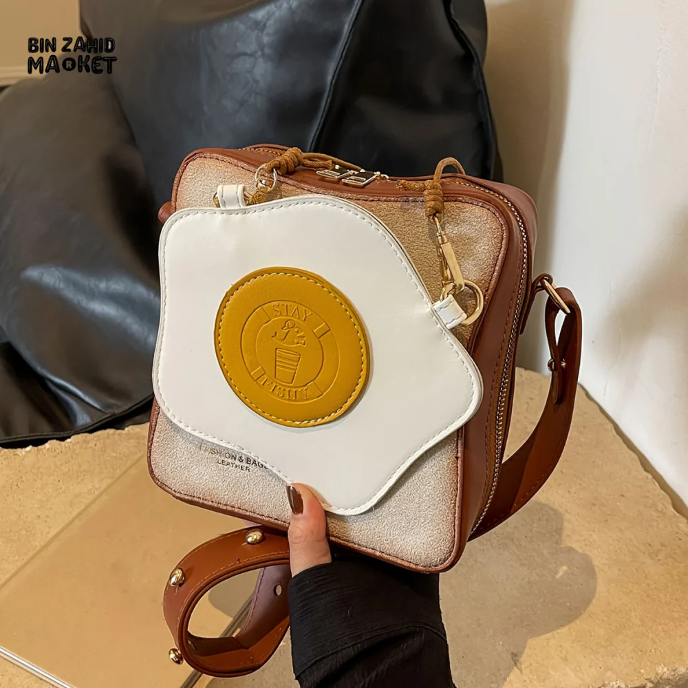 TOAST BREAD & FRIED EGG CROSSBODY BAG | QUIRKY ZIPPER SHOULDER BAG WITH FUN DESIGN CUTE & STYLISH EVERYDAY ACCESSORY - Image 2