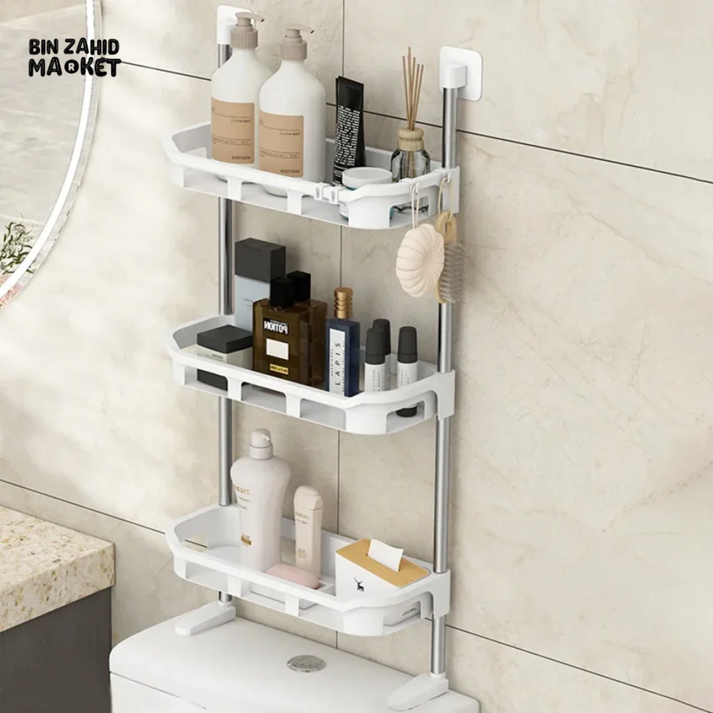 TOILET RACK – NO-DRILL BATHROOM & KITCHEN STORAGE SHELF -   3 LAYERS