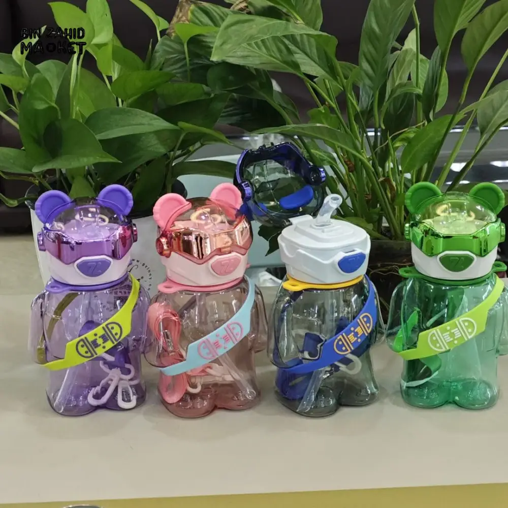 TRANSPARENT BEAR KIDS WATER BOTTLE 700ML – LEAK-PROOF STRAW LID WITH STRAP - Image 2