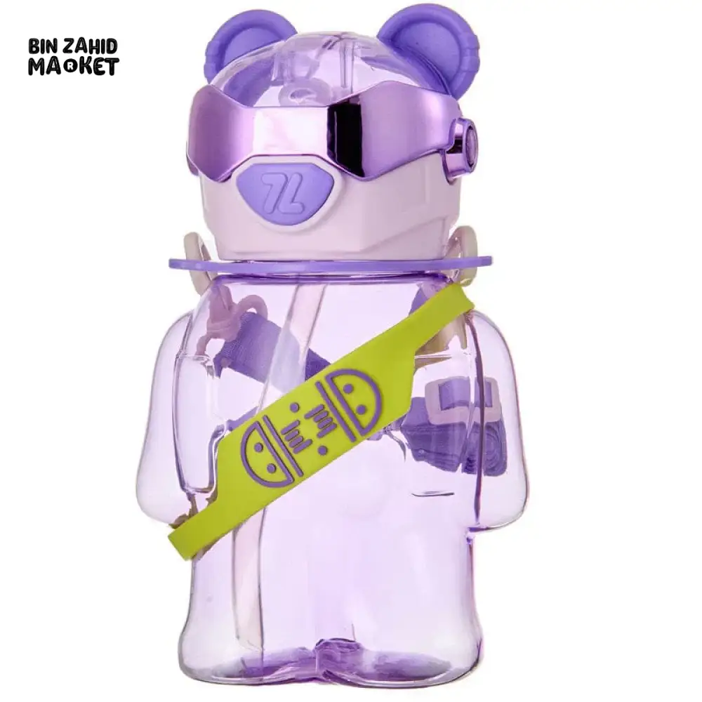 TRANSPARENT BEAR KIDS WATER BOTTLE 700ML – LEAK-PROOF STRAW LID WITH STRAP - Image 3